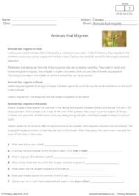 Reading comprehension - Animals that Migrate