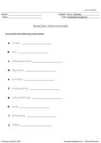 Bengal tiger word unscramble