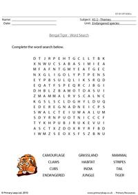 Bengal tiger word search