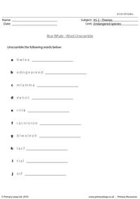 Blue whale word unscramble