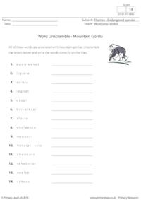 Word Scramble - Mountain Gorillas