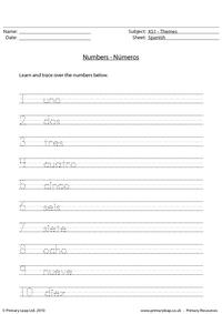 Spanish numbers 1 - 10