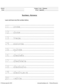 Spanish numbers 11 - 20