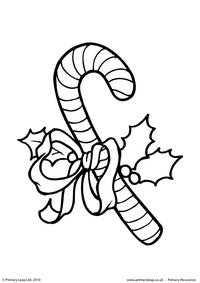 Colouring picture - Candy cane with holly