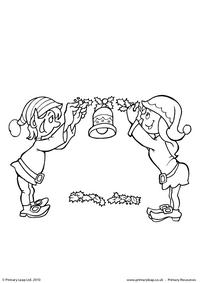 Colouring picture - Elves with holly