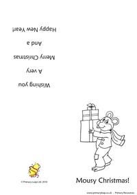 Christmas card - Mouse holding presents b&w