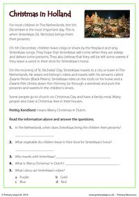 Reading comprehension - Christmas in Holland