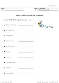Word unscramble - New year vocabulary