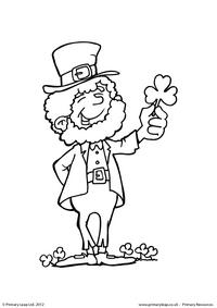 Colouring page - Leprechaun holding a shamrock