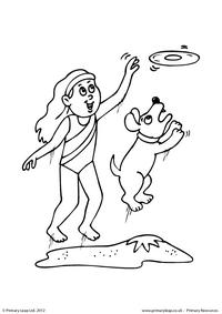 Girl with dog - Colouring page