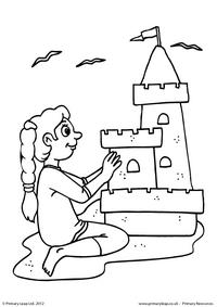 Building a sandcastle - Colouring page