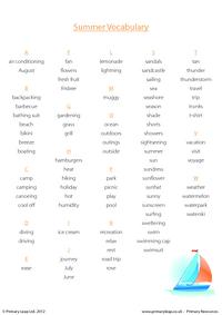 Summer vocabulary
