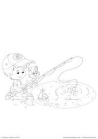 Colouring Page - Boy with a small kitten