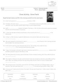 Cloze Activity - Anne Frank